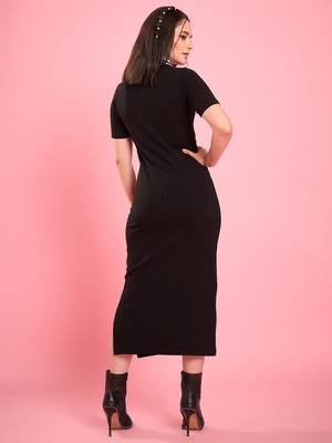 Winered women black collared bodycon dress 4