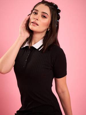 Winered women black collared bodycon dress 5