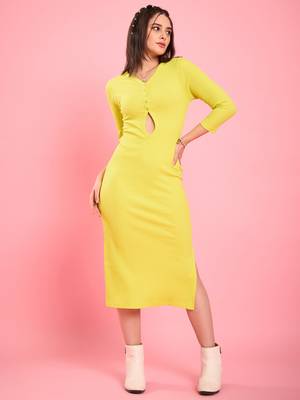 Winered women lime cut-out ribbed bodycon midi dress 1