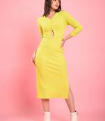 Winered women lime cut-out ribbed bodycon midi dress