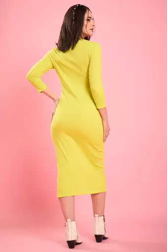 Winered women lime cut-out ribbed bodycon midi dress