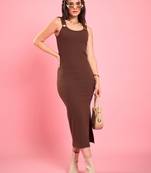 Winered women brown ribbed bodycon dress