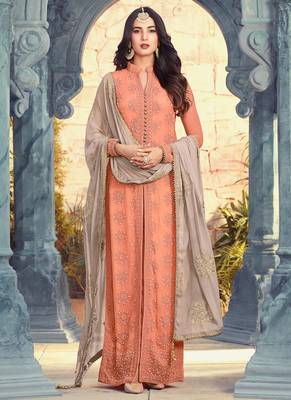Peach embroidered georgette salwar kameez 1