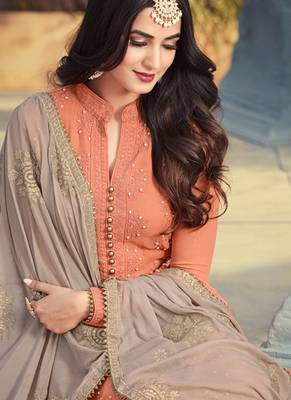 Peach embroidered georgette salwar kameez 2
