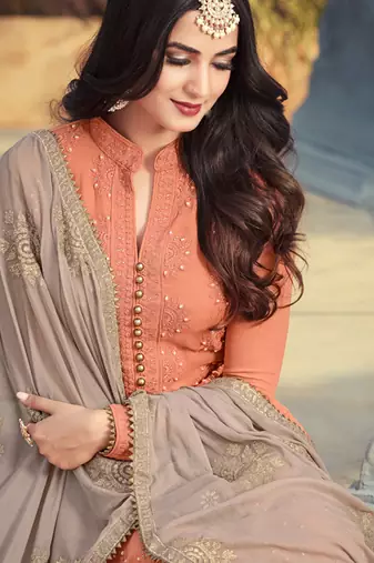 Peach embroidered georgette salwar kameez