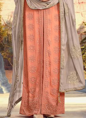 Peach embroidered georgette salwar kameez 3
