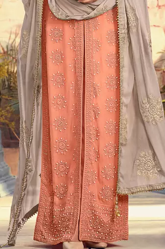Peach embroidered georgette salwar kameez
