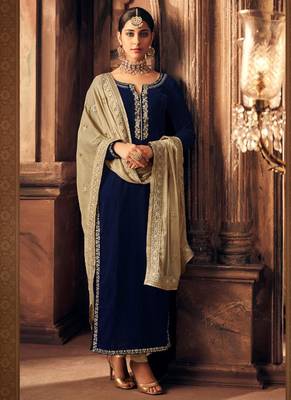 Blue embroidered velvet salwar kameez 1