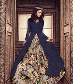 Navy blue embroidered georgette anarkali suits