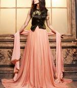 Peach embroidered net anarkali suits with jecket