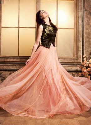 Peach embroidered net anarkali suits with jecket 2