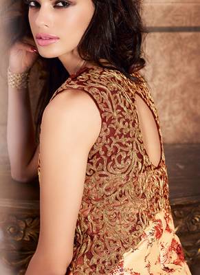 Beige embroidered & print silk anarkali suits 2