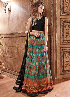 Multicolor embroidered & print silk anarkali suits 1