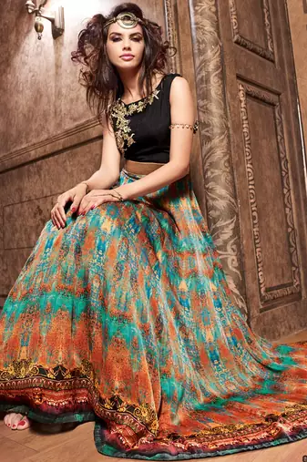 Multicolor embroidered & print silk anarkali suits