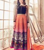 Coffee & multicolor embroidered print velvet & silk anarkali suits