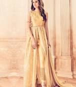 Beige embroidered net anarkali suits