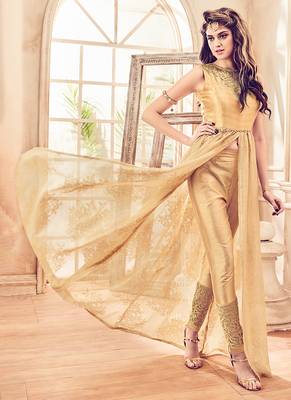 Beige embroidered net anarkali suits 2