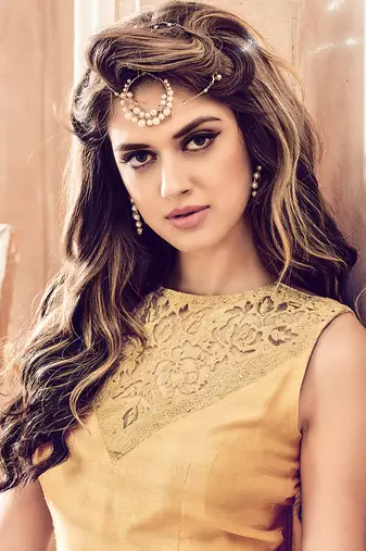 Beige embroidered net anarkali suits