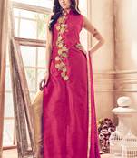 Rani pink zari resham embroidery silk salwar kameez