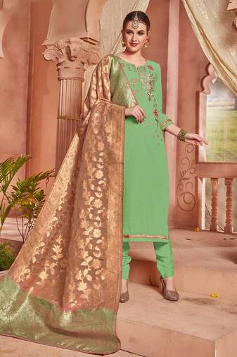 Green embroidered georgette salwar kameez