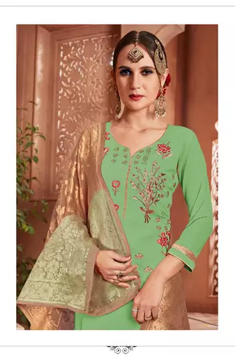 Green embroidered georgette salwar kameez