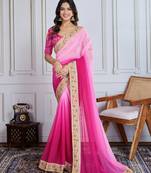Rani Pink and Light Pink Digital Print with Embroidered Georgette saree