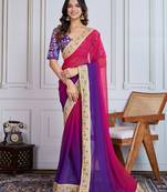 Purple and Rani-Pink Digital Print with Embroidered Georgette saree