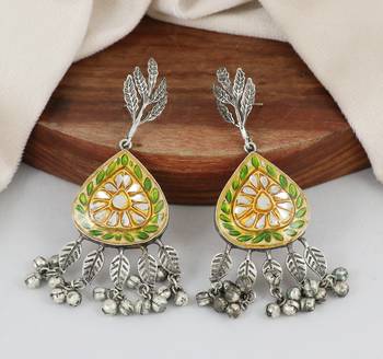 Green meena oxidized jhumka earrings 1