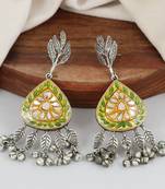 Green meena oxidized jhumka earrings