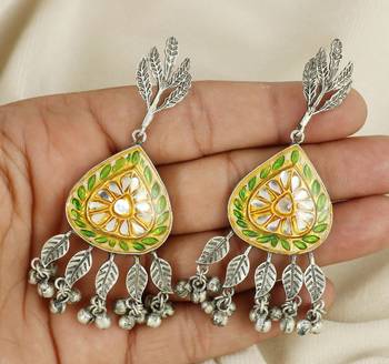 Green meena oxidized jhumka earrings 2