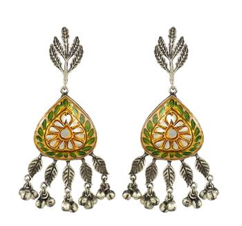 Green meena oxidized jhumka earrings 3