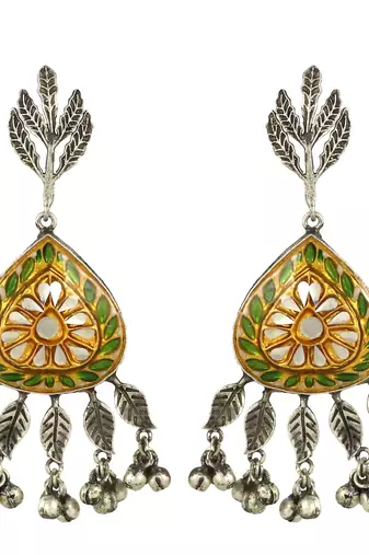 Green meena oxidized jhumka earrings