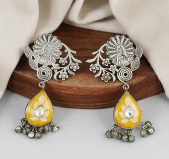 Yellow meena oxidized jhumka earrings 1
