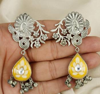 Yellow meena oxidized jhumka earrings 2