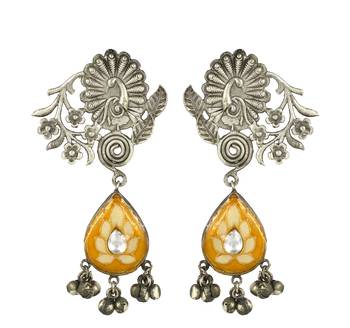 Yellow meena oxidized jhumka earrings 3