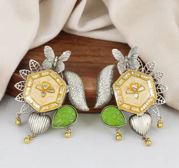 Peridot carving meenakari earrings 1