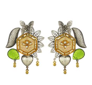 Peridot carving meenakari earrings 3