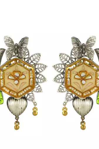 Peridot carving meenakari earrings