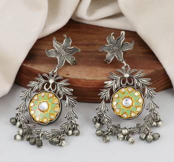 Green meena oxidize dangle earrings 1