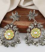 Green meena oxidize dangle earrings