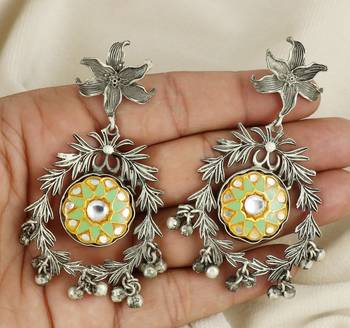 Green meena oxidize dangle earrings 2