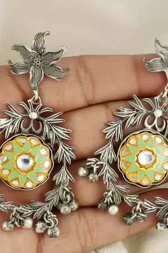 Green meena oxidize dangle earrings