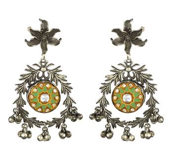 Green meena oxidize dangle earrings 3