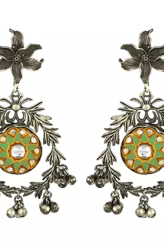 Green meena oxidize dangle earrings