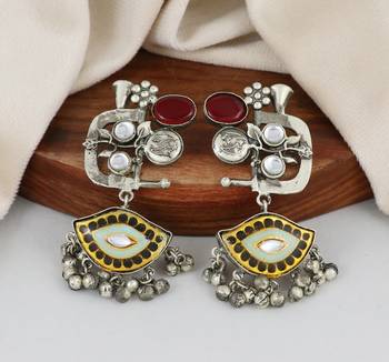 Red onyx meenakari oxidize earrings 1