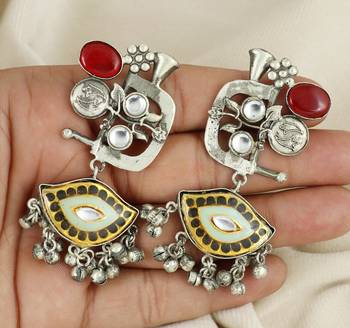 Red onyx meenakari oxidize earrings 2