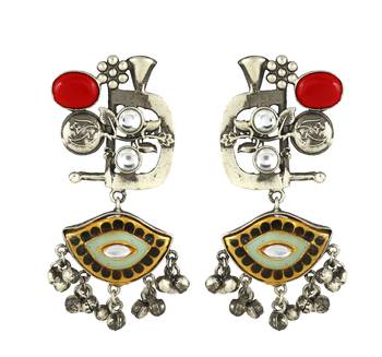 Red onyx meenakari oxidize earrings 3