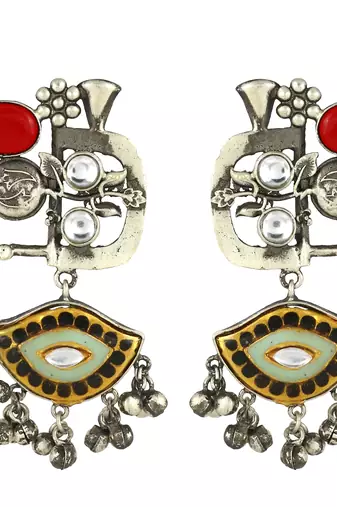 Red onyx meenakari oxidize earrings