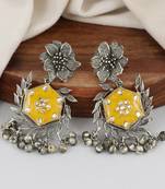 Yellow meena oxidized flower earrings