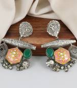 Green onyx meena black oxidize earrings